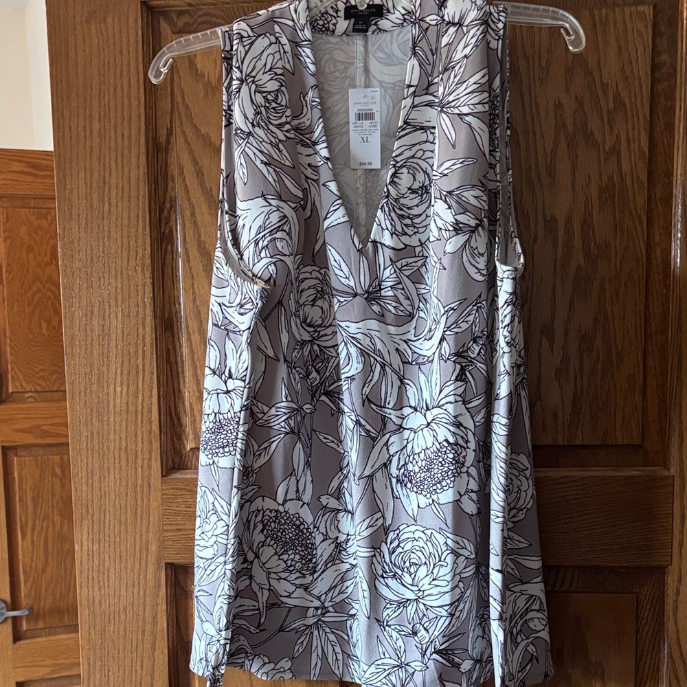 Ann Taylor Floral Sleeveless Blouse - White and Gray